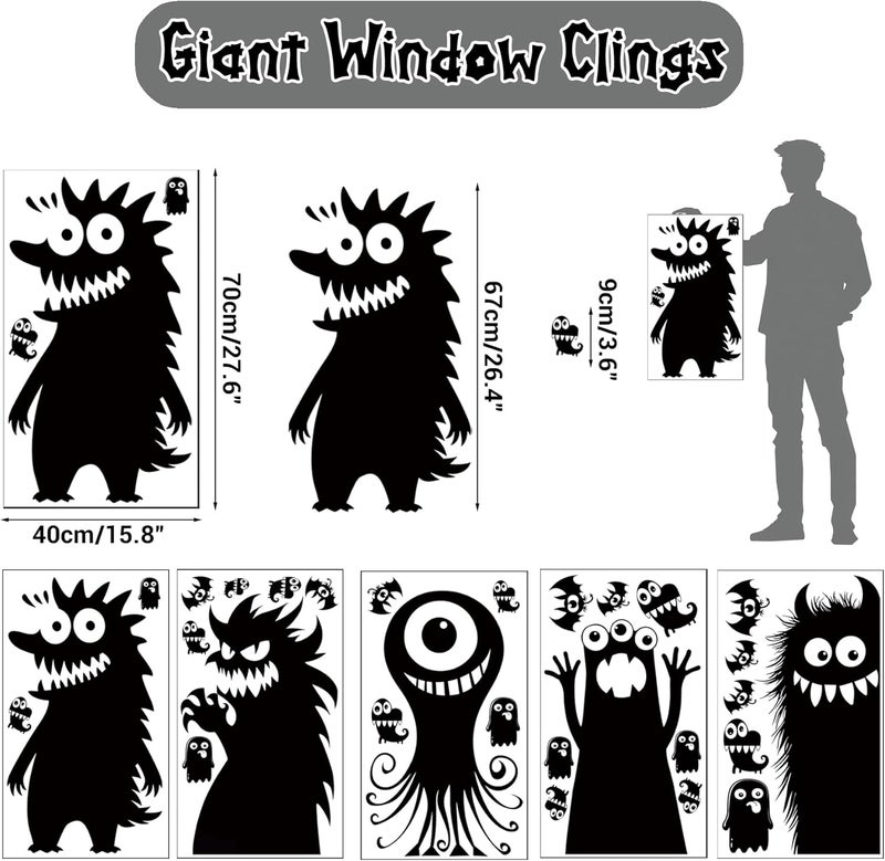 VAWcornic 5 Sheets 29 Pcs Giant Adorable Peeking Halloween Window Clings Naughty Monster Window Decal Stickers for Halloween Decoration Supply - Image 2